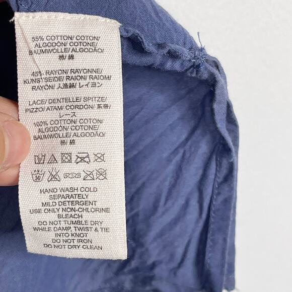 Free People Crochet Tank Top Flutter Open Back Button Front Blue Small S Cotton - Picture 11 of 12